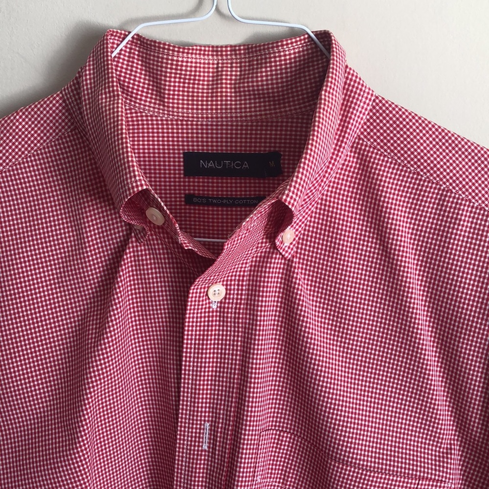 Nautica red check dress shirt - M